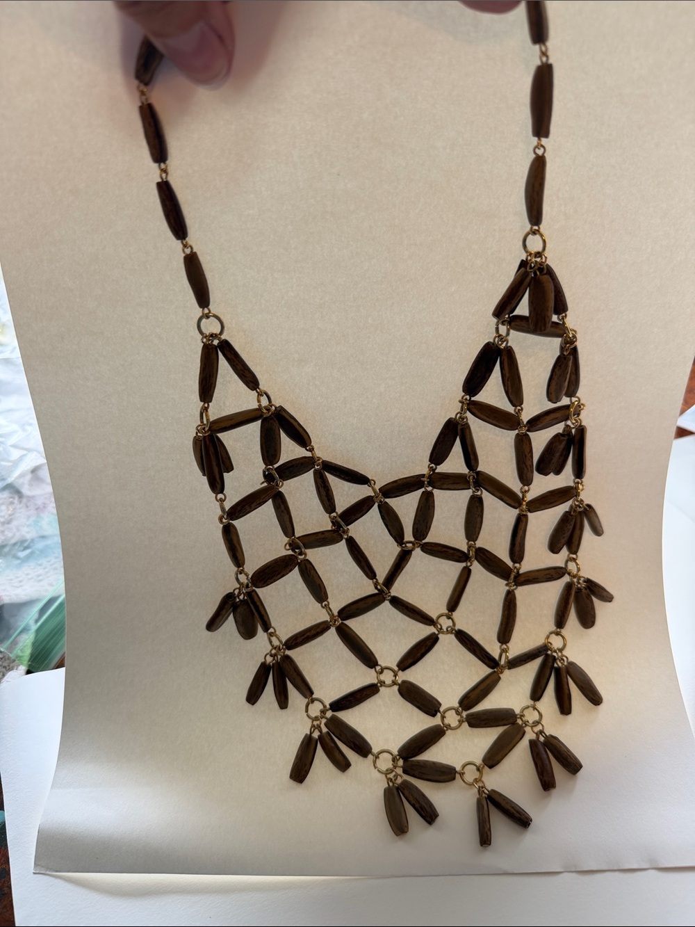 Wooden Bead Bib Necklace - Brown - Picture 5 of 6
